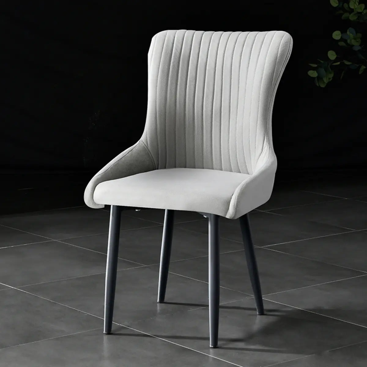 Pleated Wingback Fabric Upholstered Metal Dining Chair Image - 12