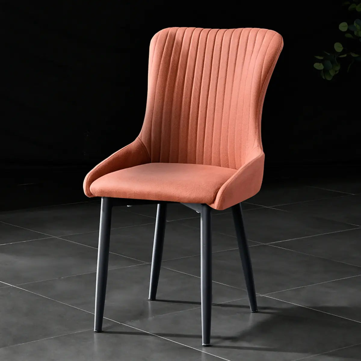 Pleated Wingback Fabric Upholstered Metal Dining Chair Image - 6