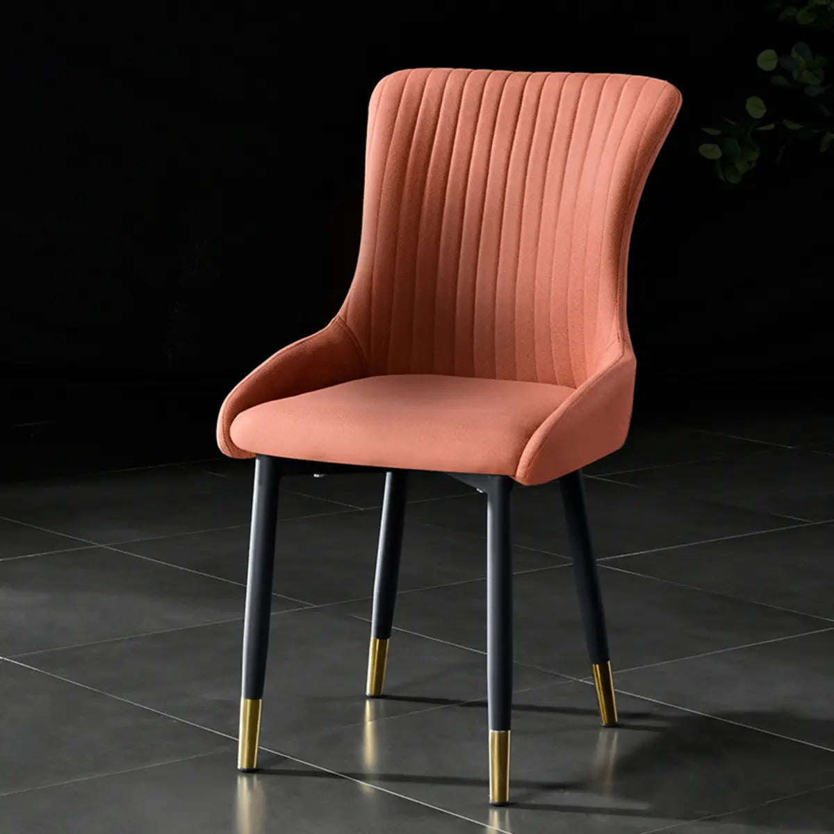 Pleated Wingback Fabric Upholstered Metal Dining Chair Image - 7