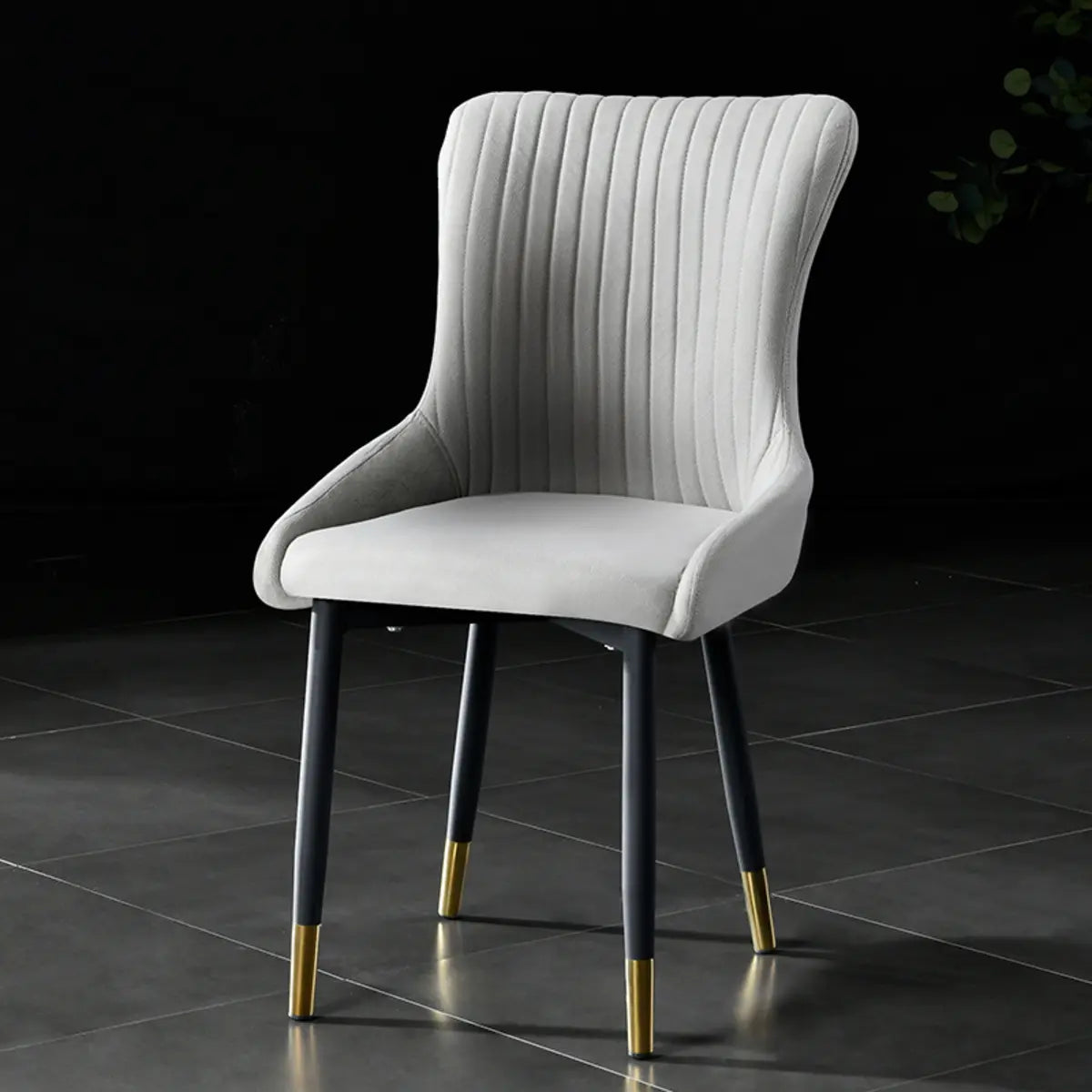 Pleated Wingback Fabric Upholstered Metal Dining Chair Image - 8