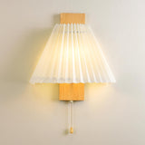 Pleated Wood LED Metal Wall Sconce with Pull Chain Image - 10