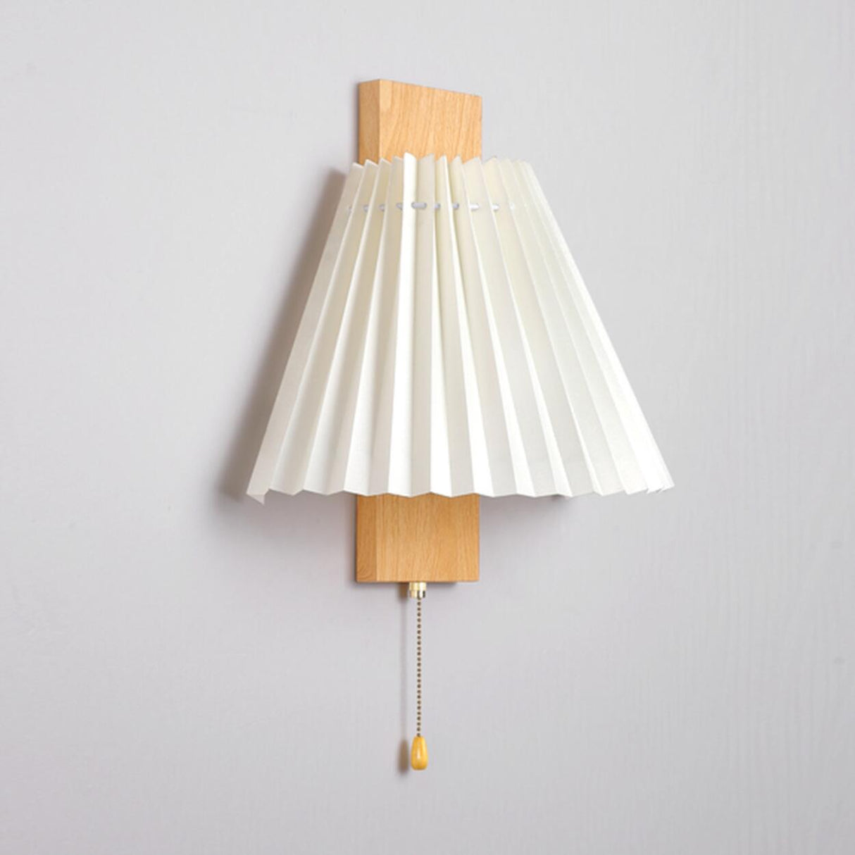 Pleated Wood LED Metal Wall Sconce with Pull Chain Image - 11