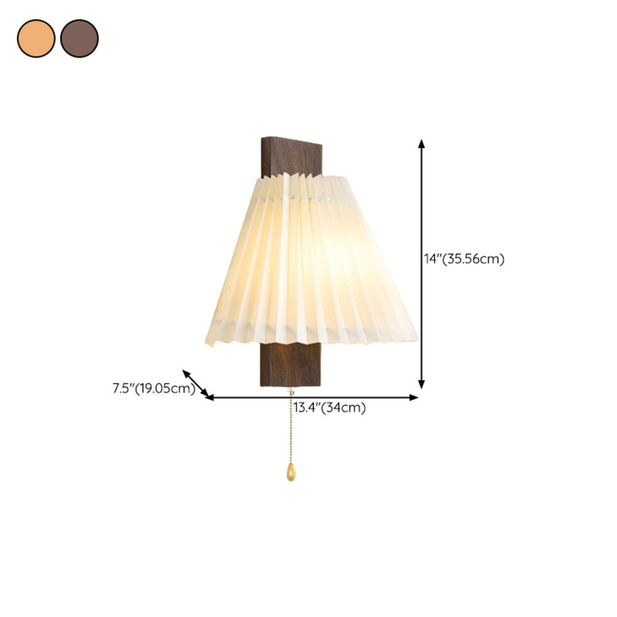 Pleated Wood LED Metal Wall Sconce with Pull Chain 