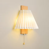 Pleated Wood LED Metal Wall Sconce with Pull Chain Image - 2