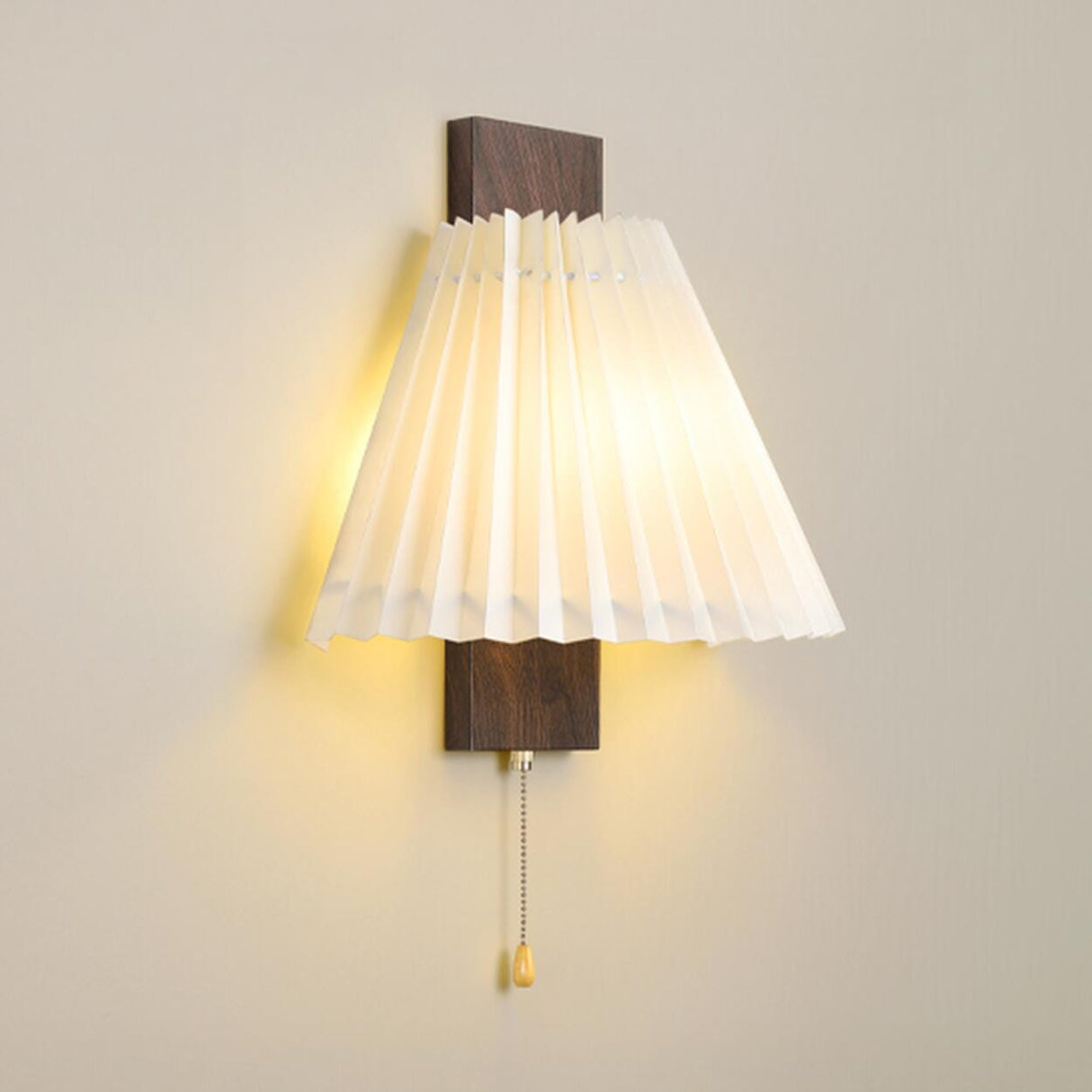 Pleated Wood LED Metal Wall Sconce with Pull Chain Image - 3