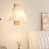 Pleated Wood LED Metal Wall Sconce with Pull Chain Image - 4