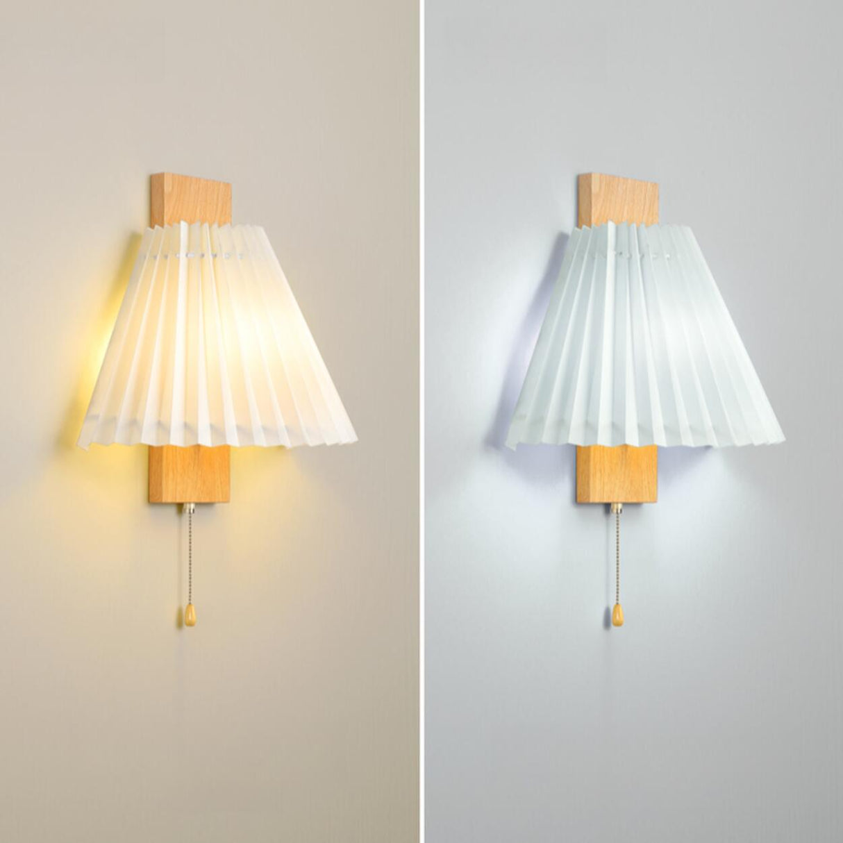 Pleated Wood LED Metal Wall Sconce with Pull Chain Image - 8