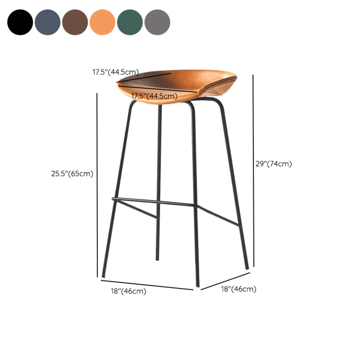 Pleather Bucket Metal Four Legs Footrest Bar Stools 