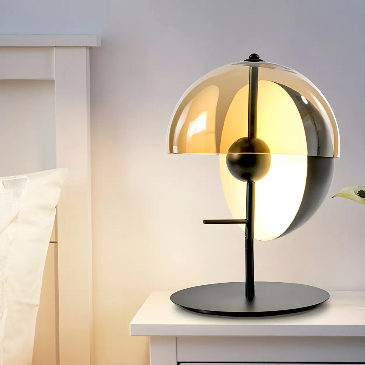 Plug-In Artistic Modern Amber Glass Shade Table Lamp Image - 2