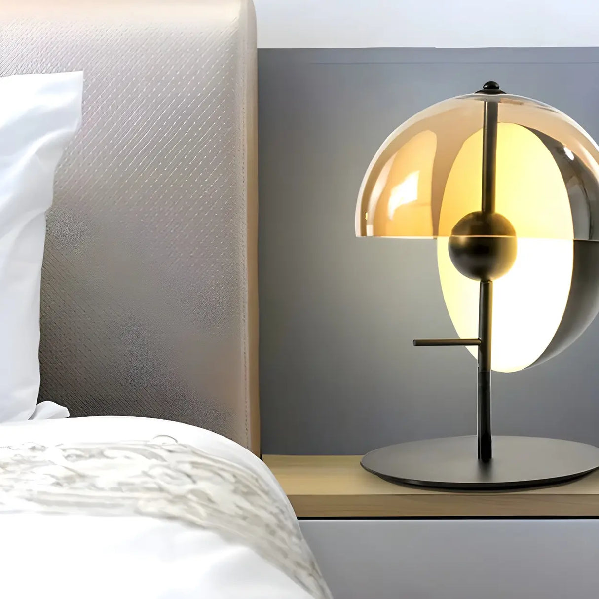 Plug-In Artistic Modern Amber Glass Shade Table Lamp Image - 3