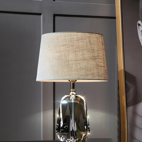 Plug-In Barrel Shade Luxury Crystal Base Table Lamp Image - 1