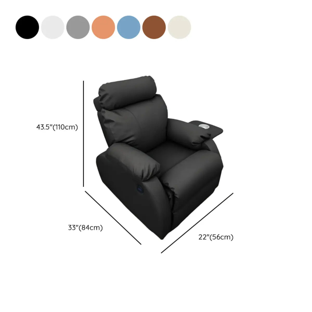 Plug-in Black Leather Swivel Recliner with USB Charger 