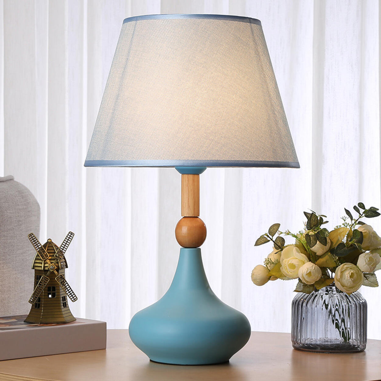 Plug-in Brown Vase Base Geometric Metal Table Lamp Image - 2