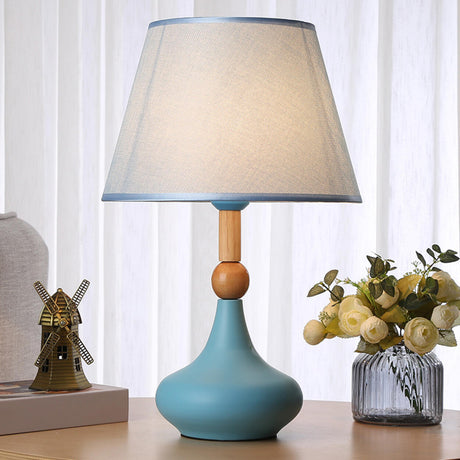 Plug-in Brown Vase Base Geometric Metal Table Lamp Image - 2