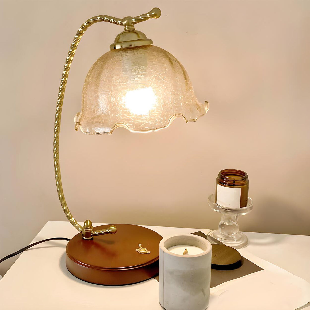 Plug-In Clear Bell Shade Creative Rope Arm Table Lamp Image - 2