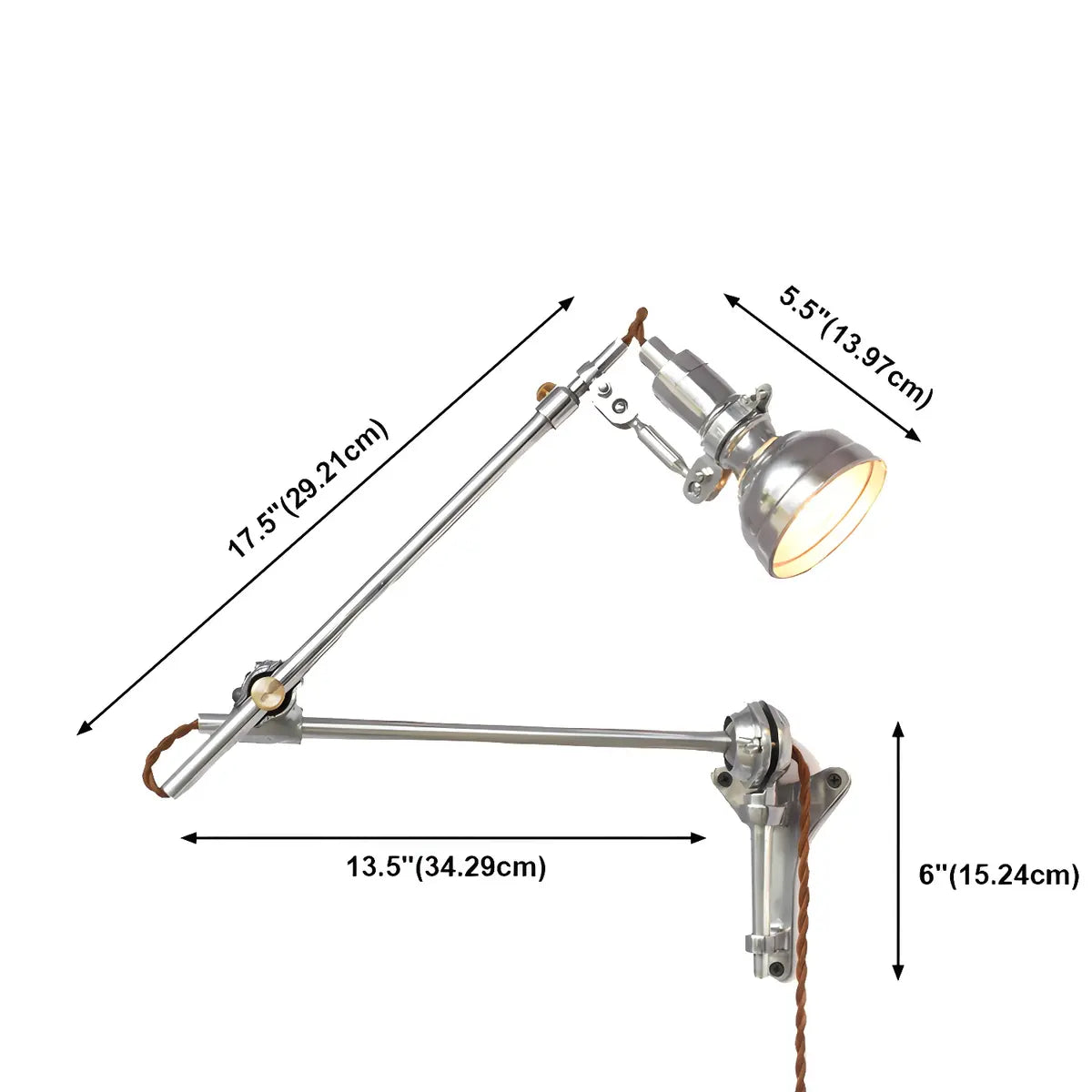 Plug In Electric Dome Aluminium Reading Swing Arm Wall Lamp 