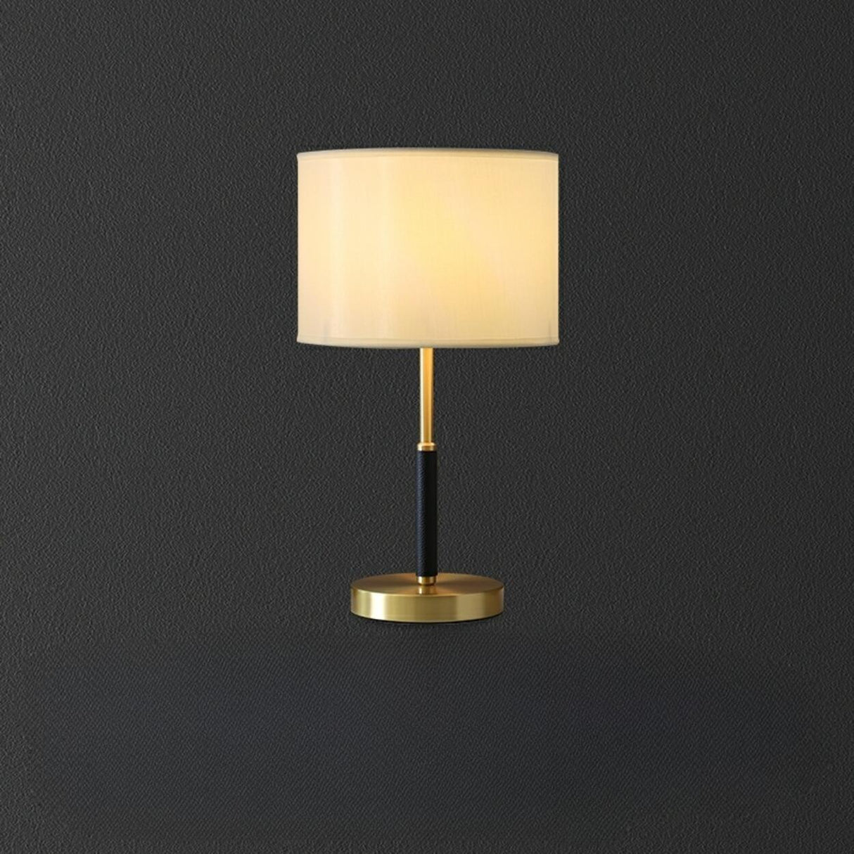 Plug-in Gold Barrel Fabric Shade Bedside Table Lamp Image - 6