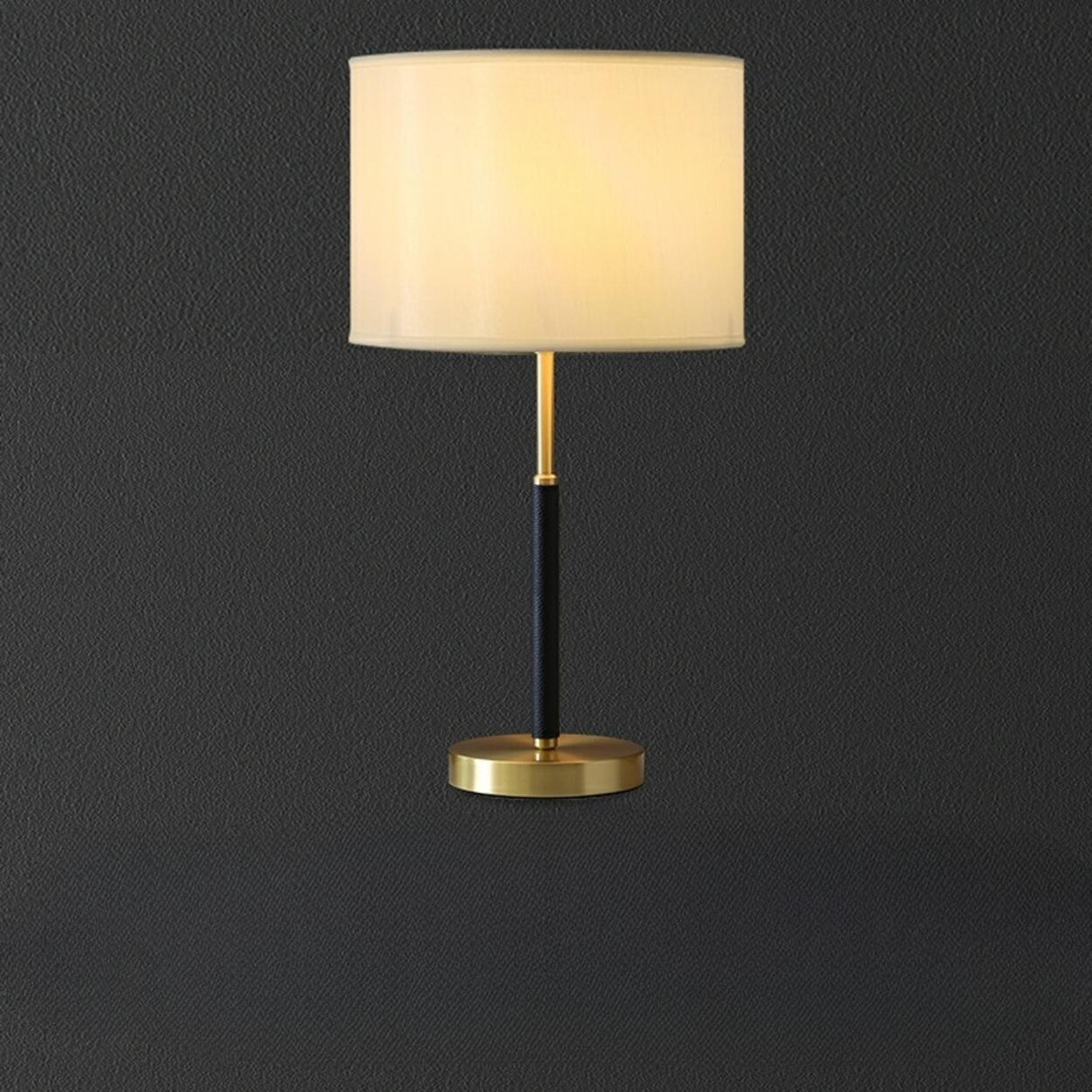 Plug-in Gold Barrel Fabric Shade Bedside Table Lamp Image - 7