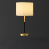 Plug-in Gold Barrel Fabric Shade Bedside Table Lamp Image - 7