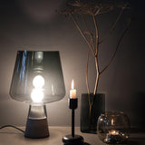 Plug-In Gray Glass Shade Geometric Stone Table Lamp Image - 1