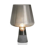 Plug-In Gray Glass Shade Geometric Stone Table Lamp Image - 5