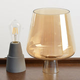 Plug-In Gray Glass Shade Geometric Stone Table Lamp Image - 9