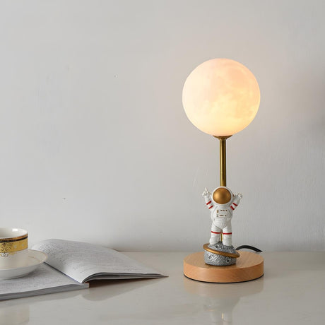 Plug-in Modern Sphere Natural Wood Base Table Lamp Image - 2