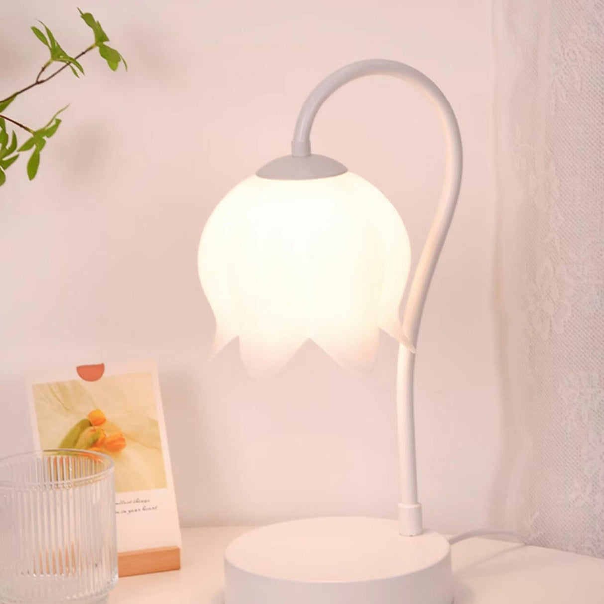 Plug-In Pink Lily of the Valley Bedside Table Lamp Image - 2