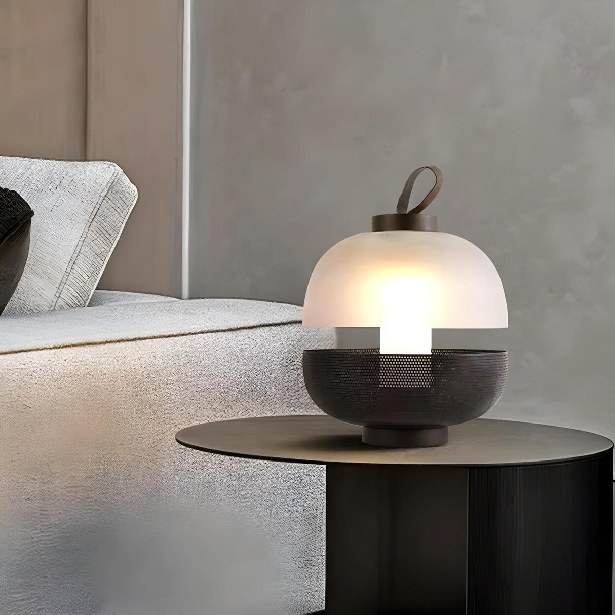 Plug-in Simple Round Lantern Dome Glass Table Lamp Image - 2