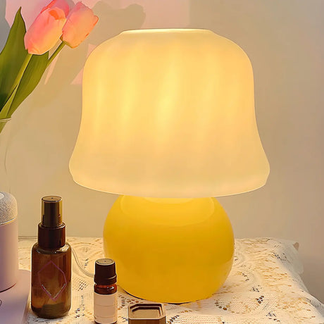 Plug-In Small Cute Yellow Geometric Bedside Table Lamp Image - 1