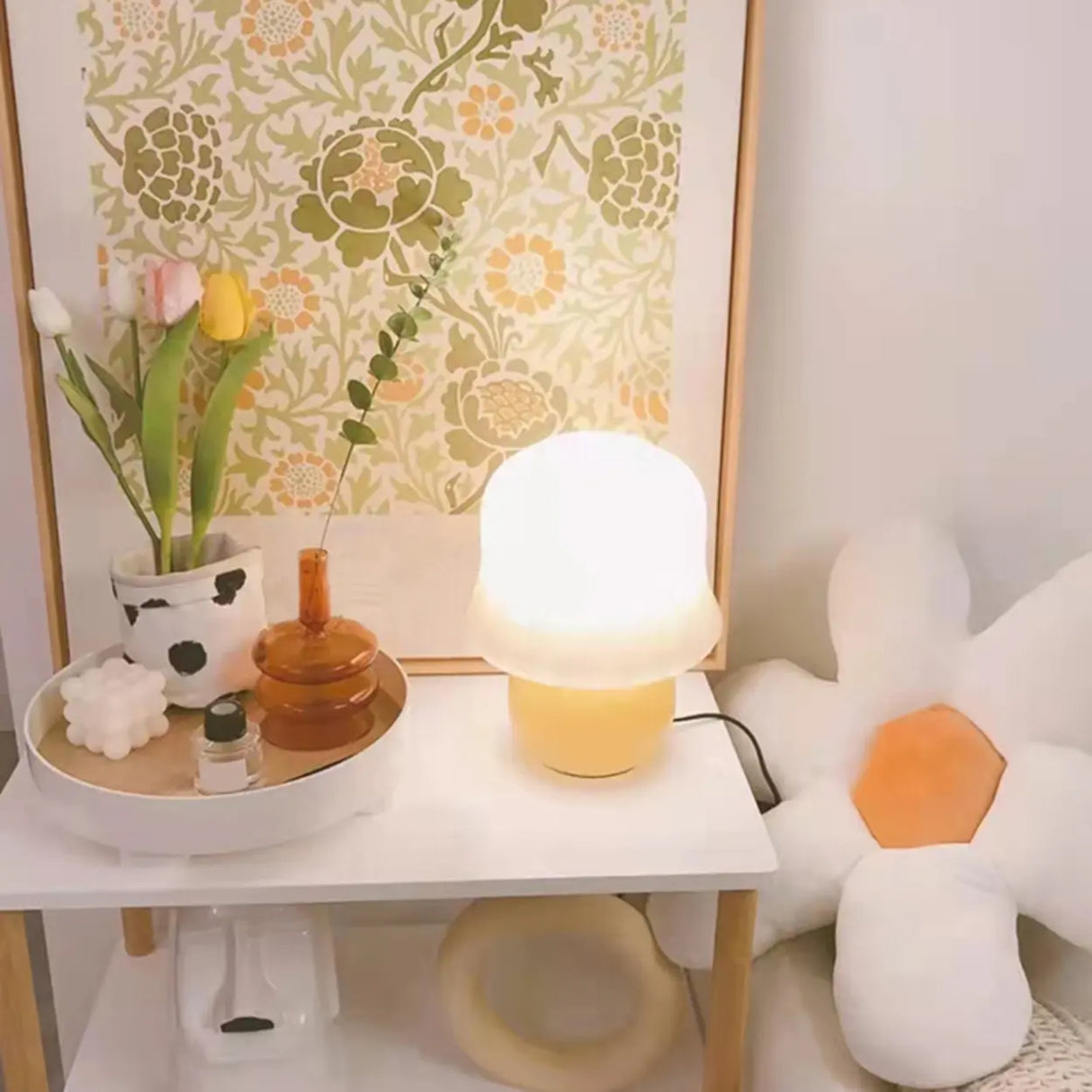 Plug-In Small Cute Yellow Geometric Bedside Table Lamp Image - 4