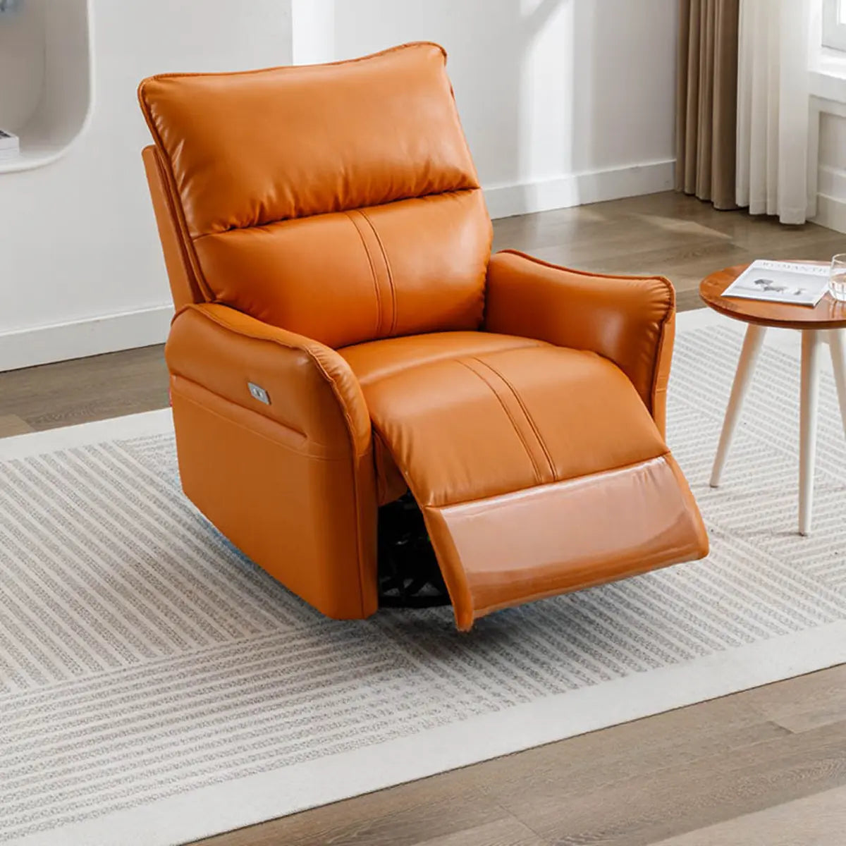 Plug-In USB Orange Leather Swivel Power Relax Recliner Image - 16