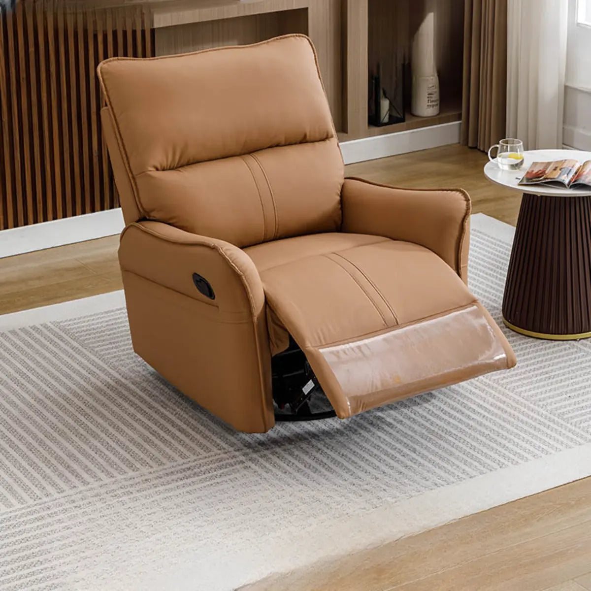 Plug-In USB Orange Leather Swivel Power Relax Recliner Image - 3