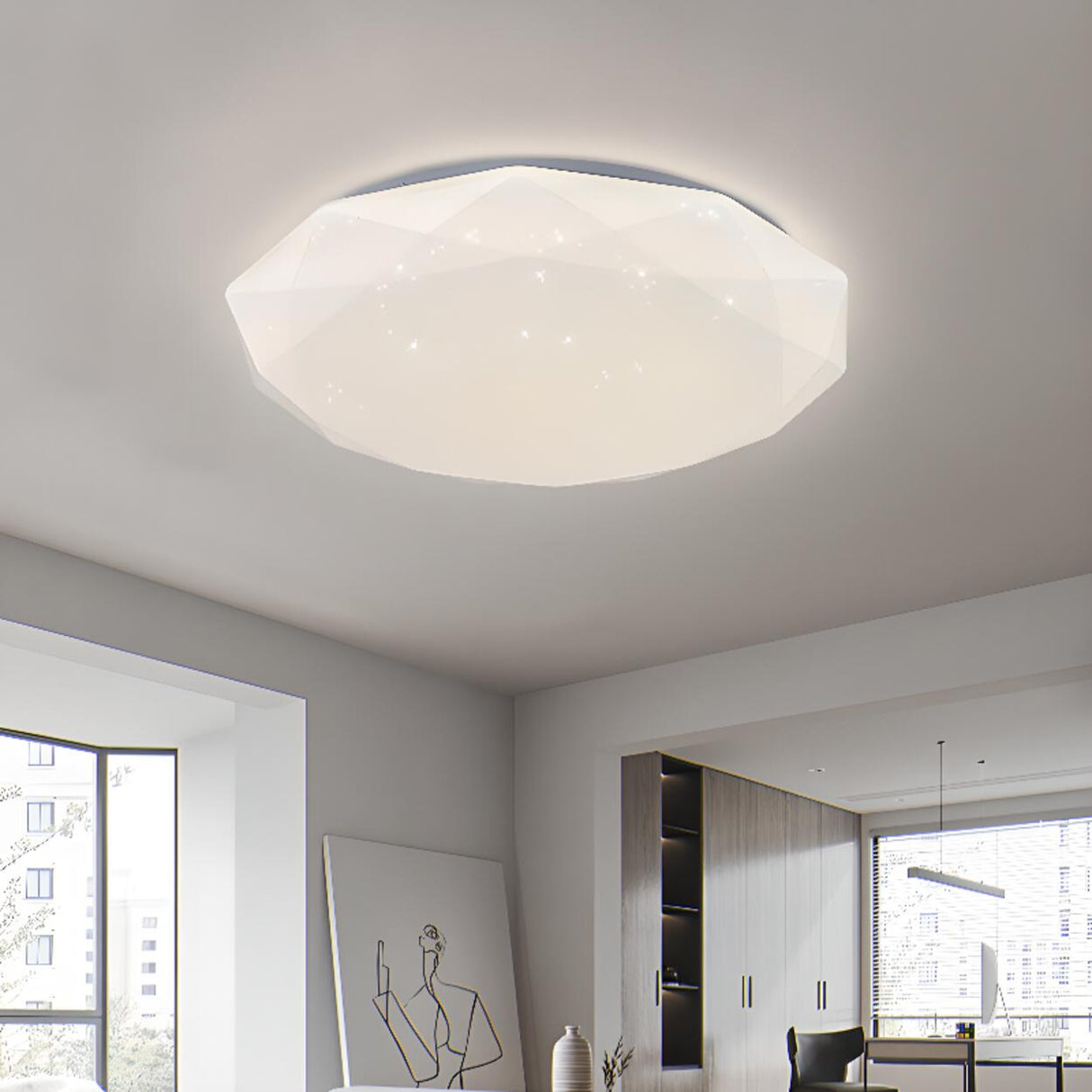 Polygon Symmetrical White Plastic LED Flush Mount Light Image - 4