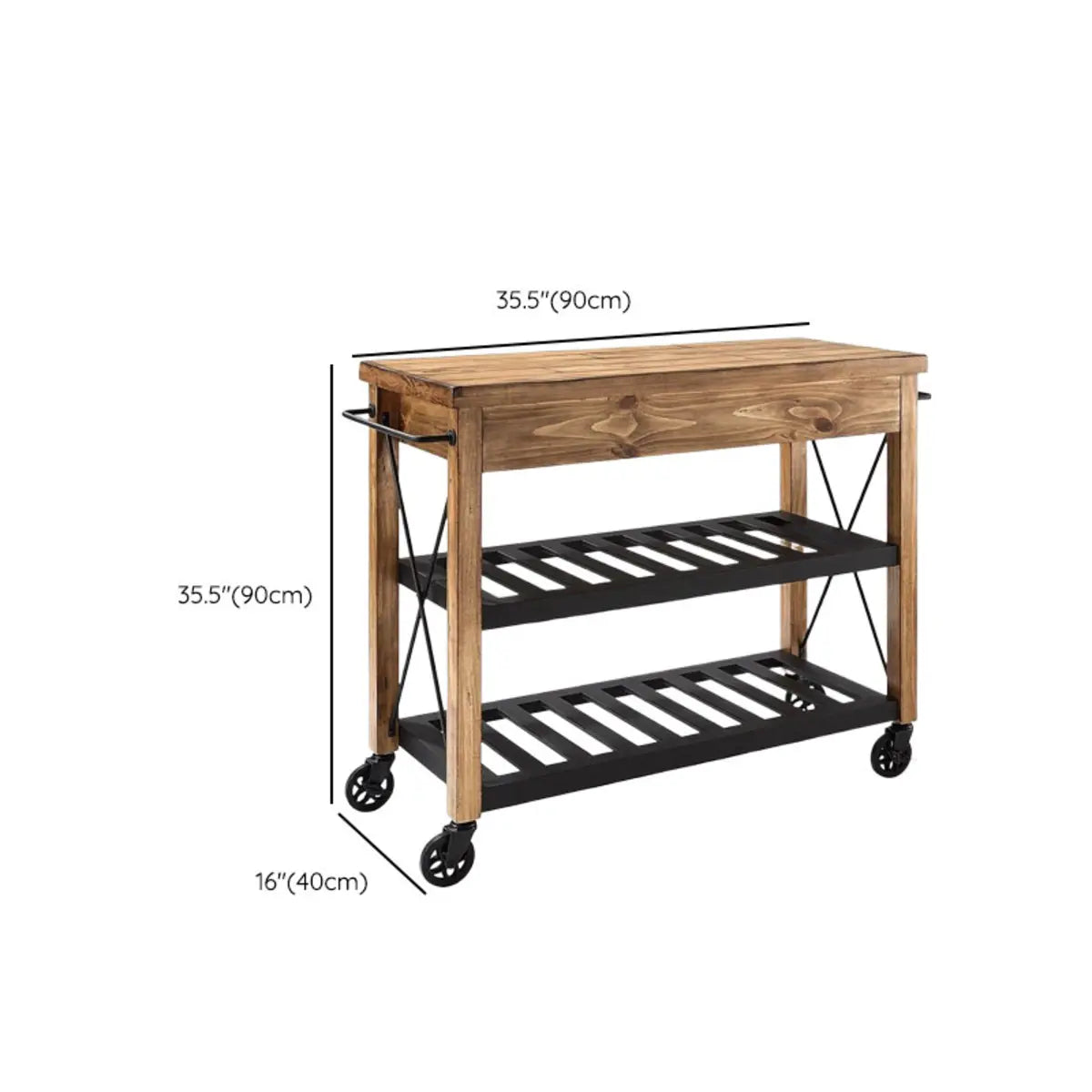 Portable Rectangular Brown Wood Kitchen Cart with Shelves Image - 11