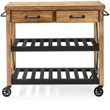 Portable Rectangular Brown Wood Kitchen Cart with Shelves Image - 4