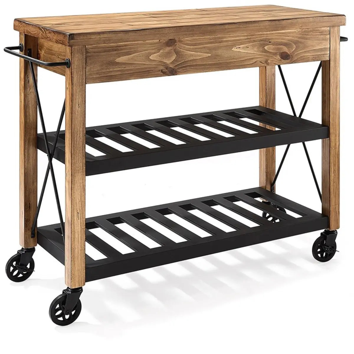 Portable Rectangular Brown Wood Kitchen Cart with Shelves Image - 5