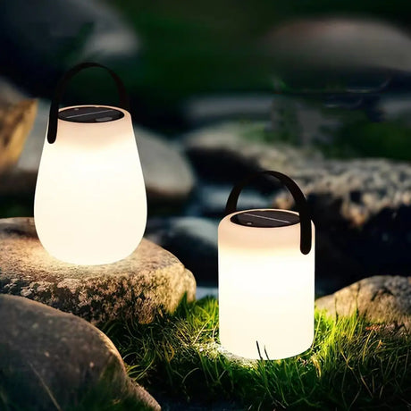 Portable Solar Black Cylinder Outdoor Table Lamp Image - 1