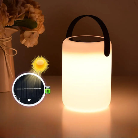 Portable Solar Black Cylinder Outdoor Table Lamp Image - 2