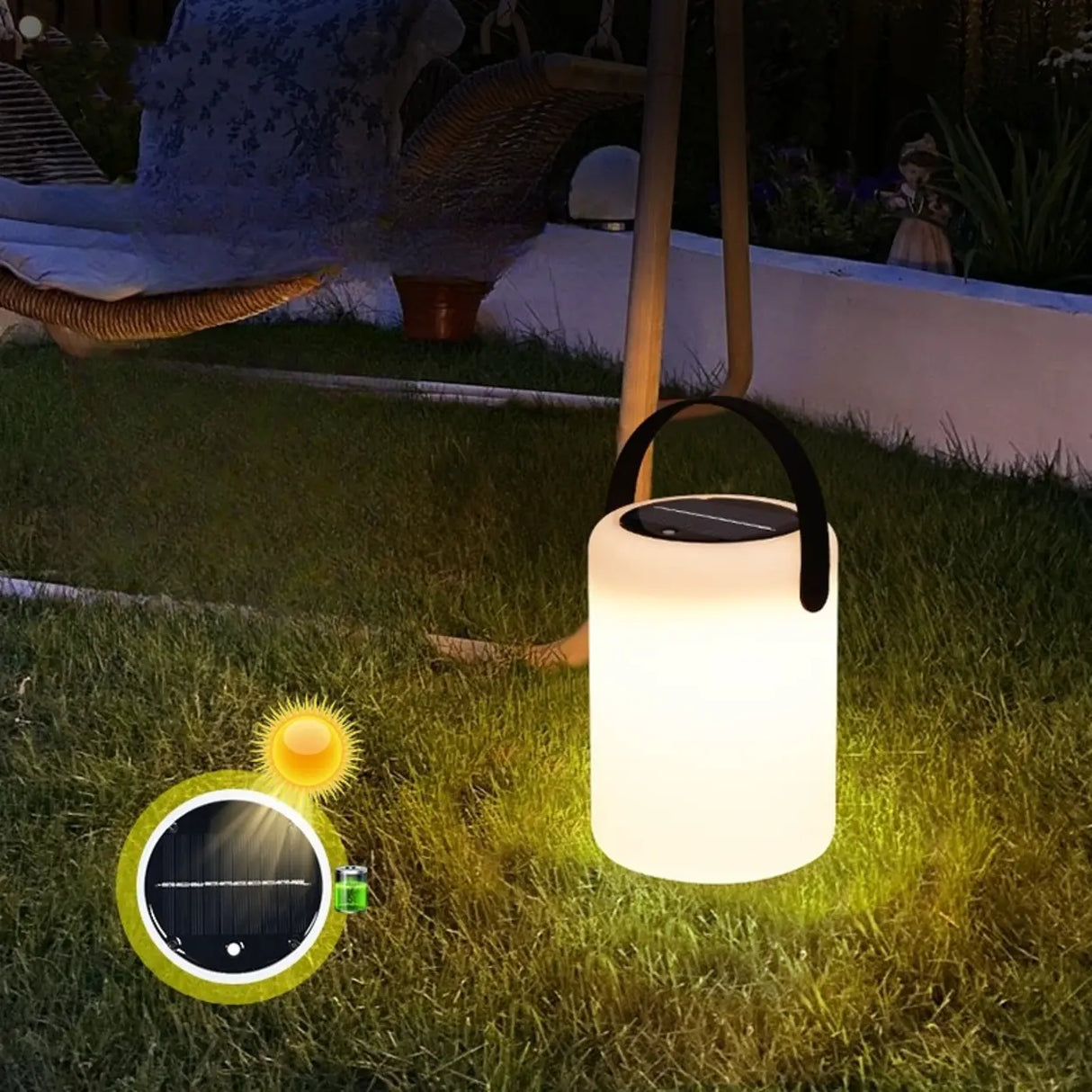 Portable Solar Black Cylinder Outdoor Table Lamp Image - 4