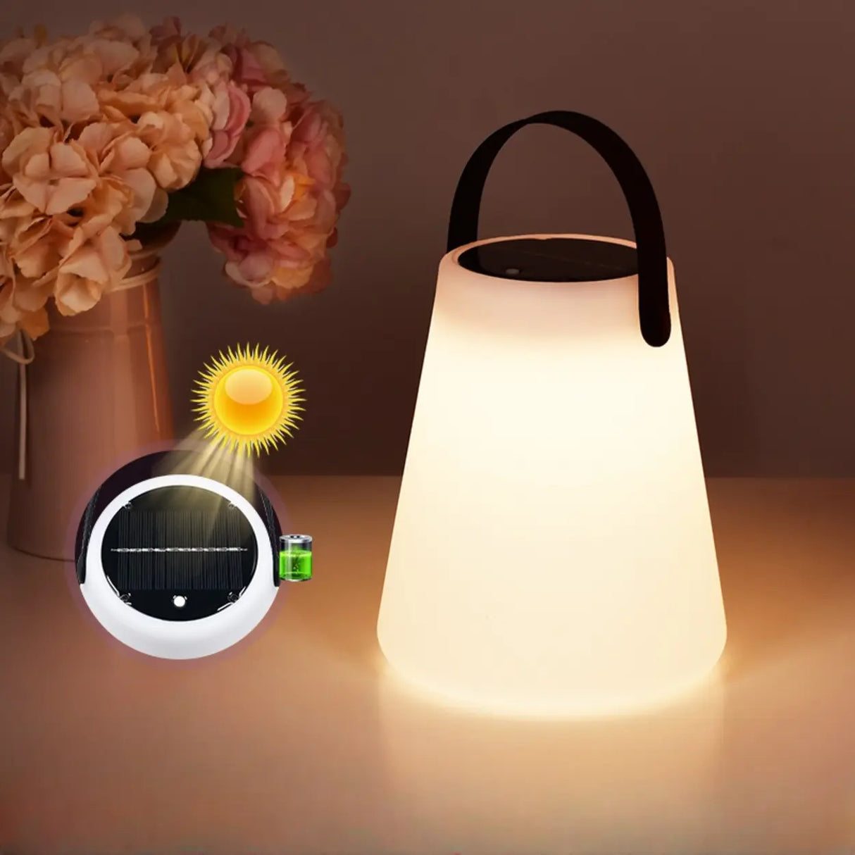 Portable Solar Black Cylinder Outdoor Table Lamp Image - 5