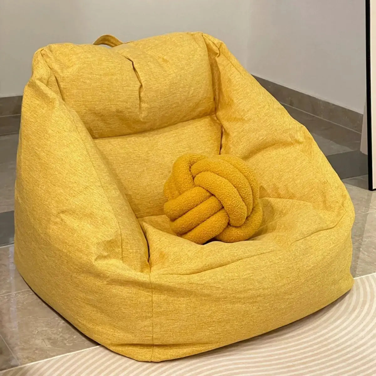 Portable Yellow Medium Square Linen Bean Bag Chair Image - 1