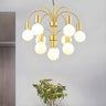 Post Modern 2 Tiers Gold Arc Arm White Globe Chandelier Image - 1