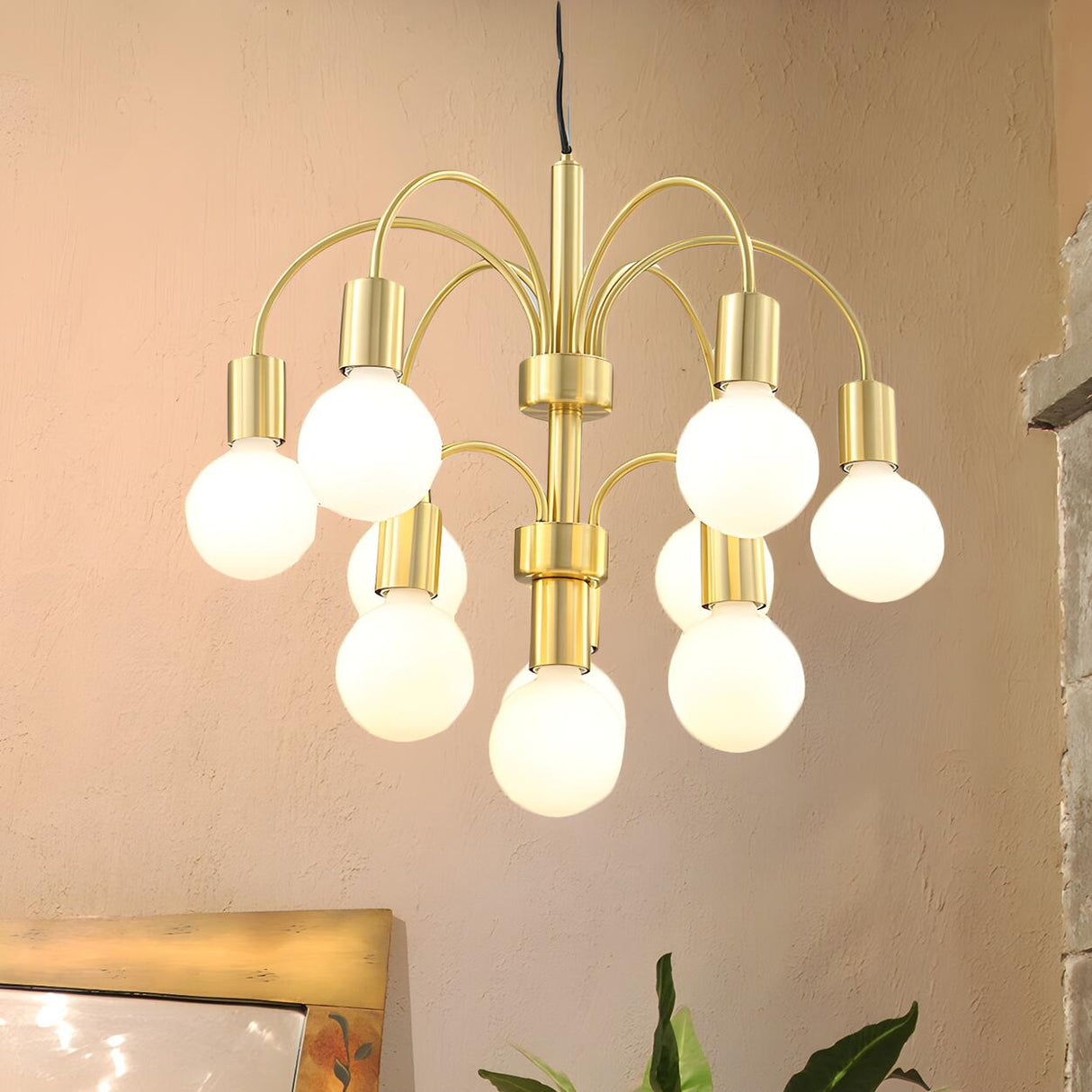 Post Modern 2 Tiers Gold Arc Arm White Globe Chandelier Image - 2