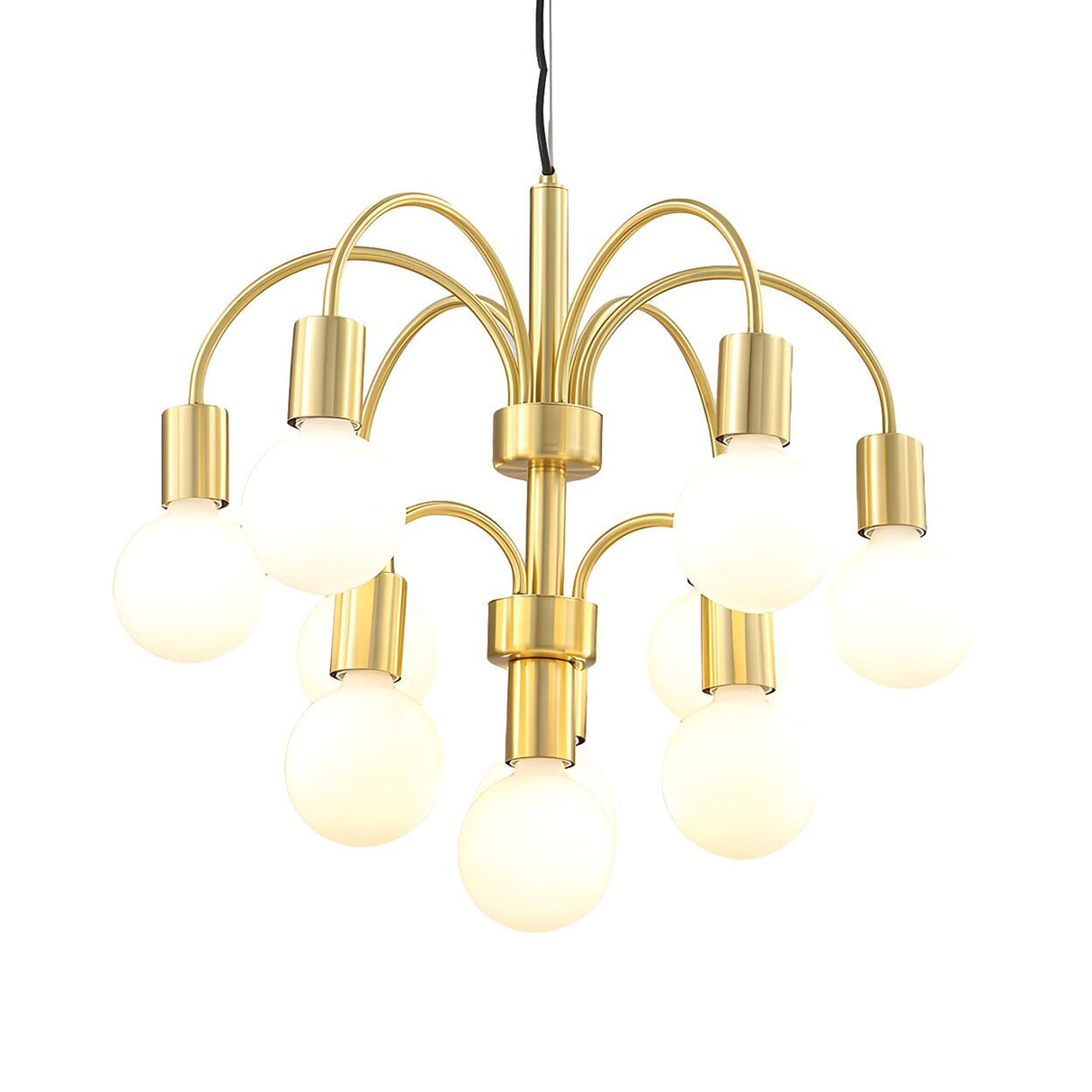 Post Modern 2 Tiers Gold Arc Arm White Globe Chandelier Image - 3