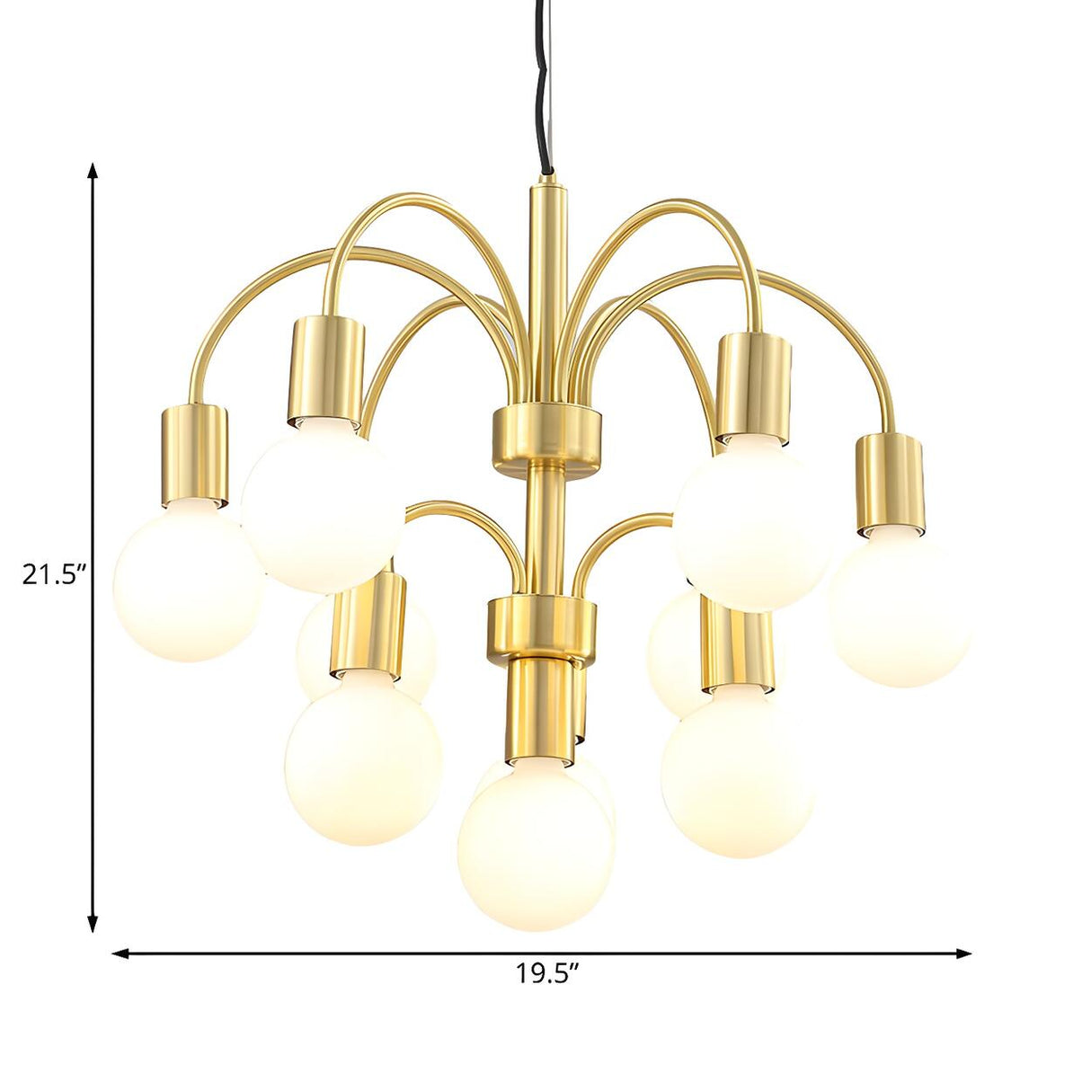 Post Modern 2 Tiers Gold Arc Arm White Globe Chandelier 