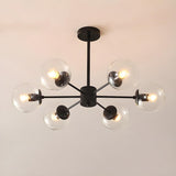 Post Modern 6-Light Amber Glass Globes Black Chandelier Image - 12