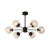 Post Modern 6-Light Amber Glass Globes Black Chandelier Image - 14