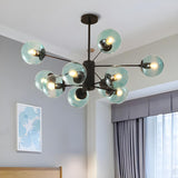 Post Modern 6-Light Amber Glass Globes Black Chandelier Image - 18