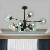 Post Modern 6-Light Amber Glass Globes Black Chandelier Image - 19